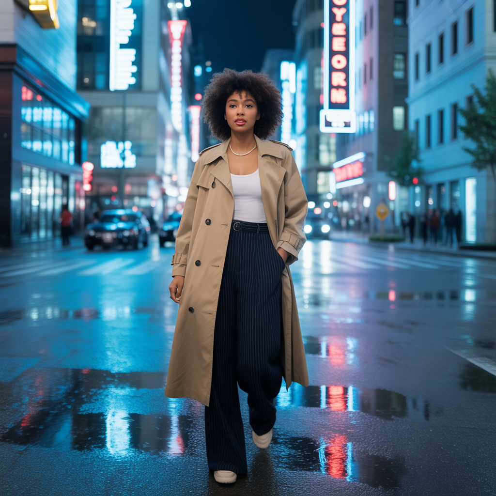 Trench Coat and Wide-Leg Pants