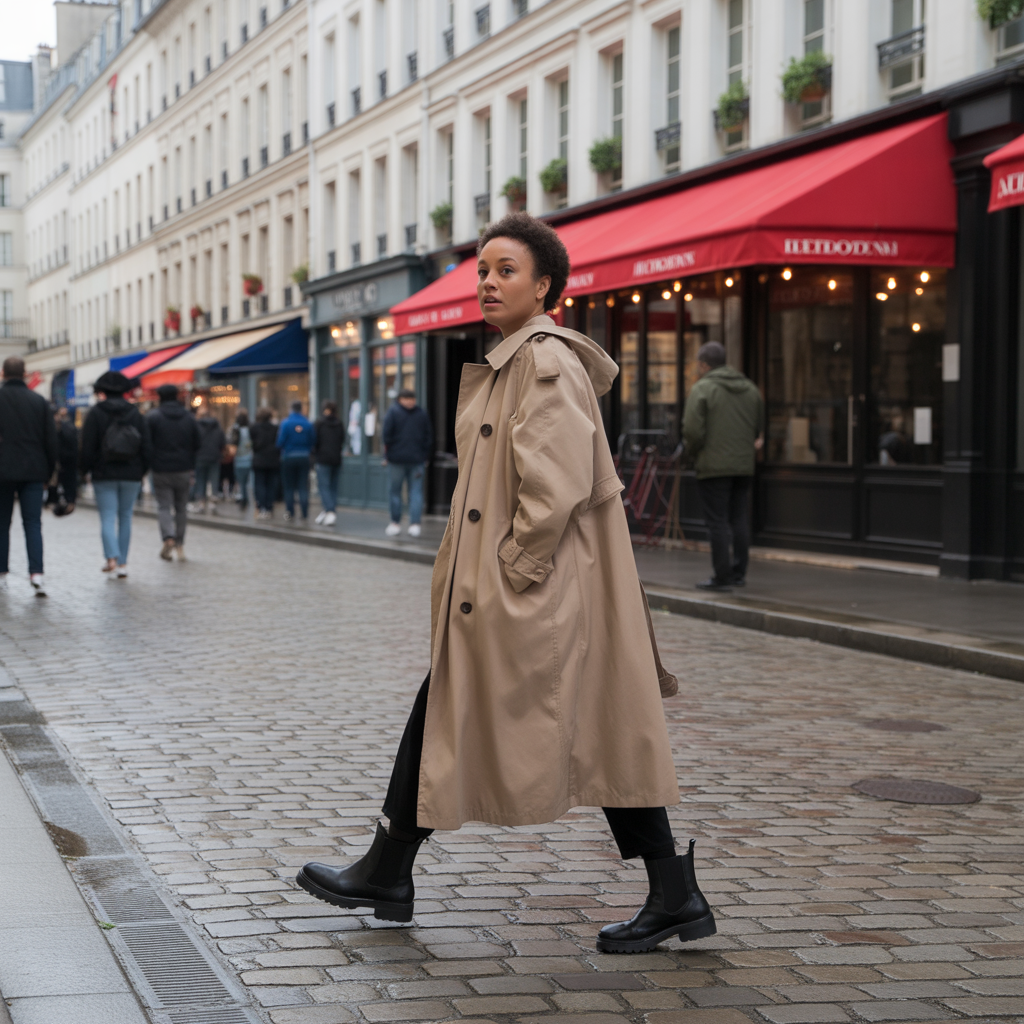 Trench Coat with Chelsea Boots