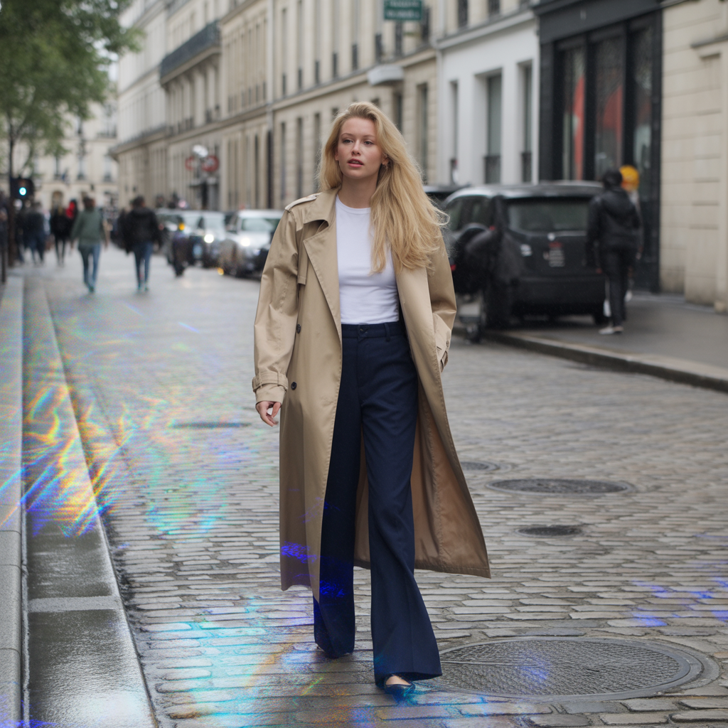 15 Best Cool Winter Outfits to Keep You Warm and Stylish 6 Trench Coat with Wide-Leg Pants