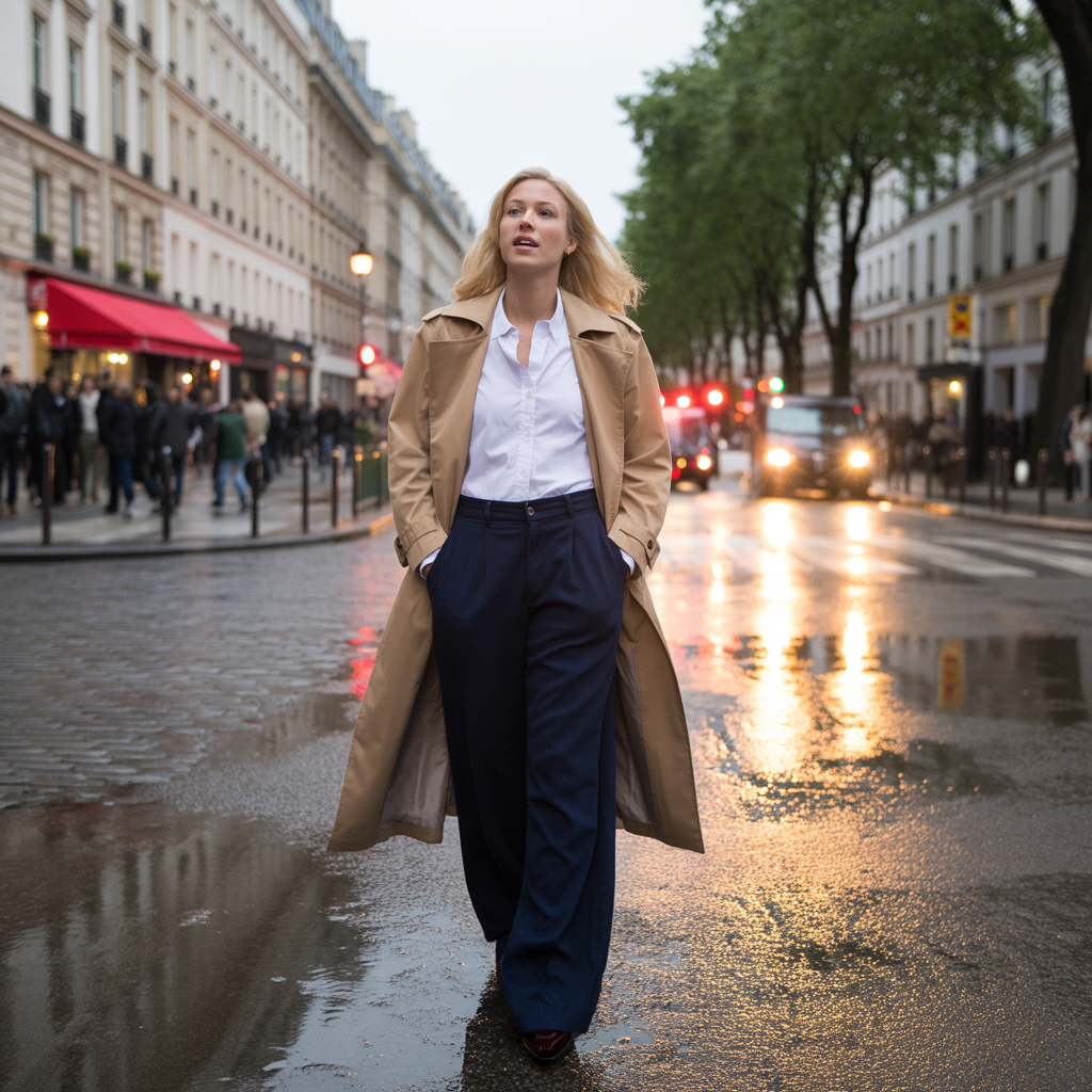 20 Best Chic Fall Outfits to Elevate Your Autumn Style 8 Trench Coat with Wide-Leg Pants