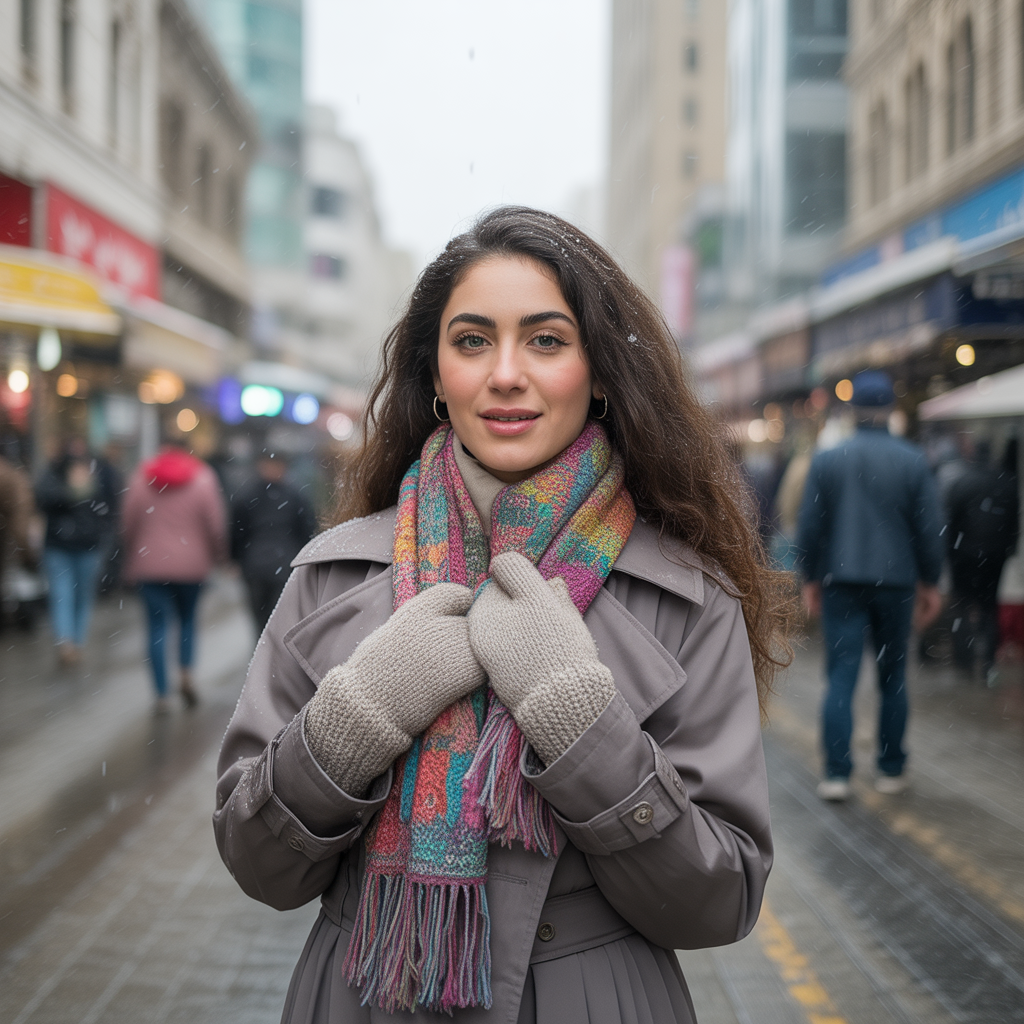 Trench Coat with Winter Accessories