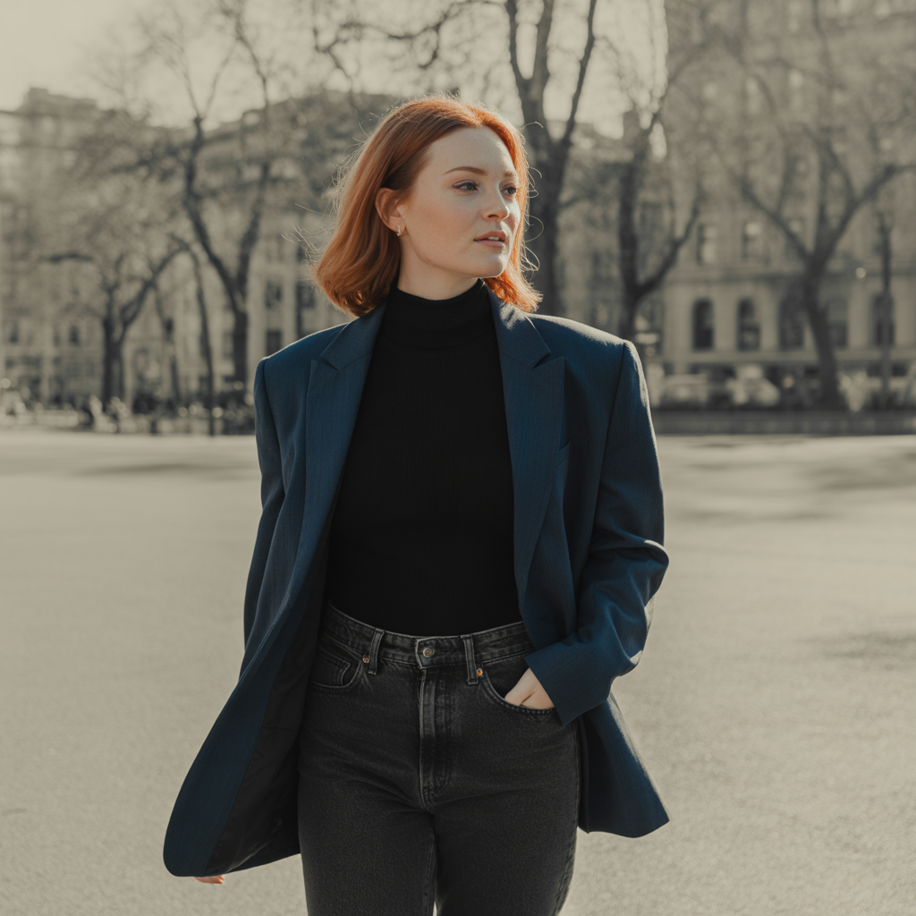 Turtleneck with a Blazer and Jeans