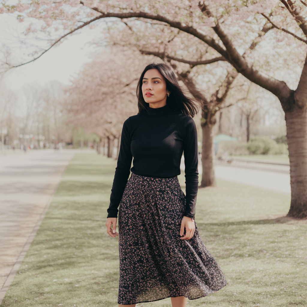 Turtlenecks with Midi Skirts