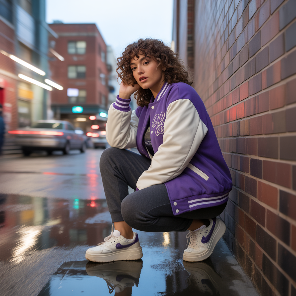 Varsity Jacket with Joggers and Sneakers