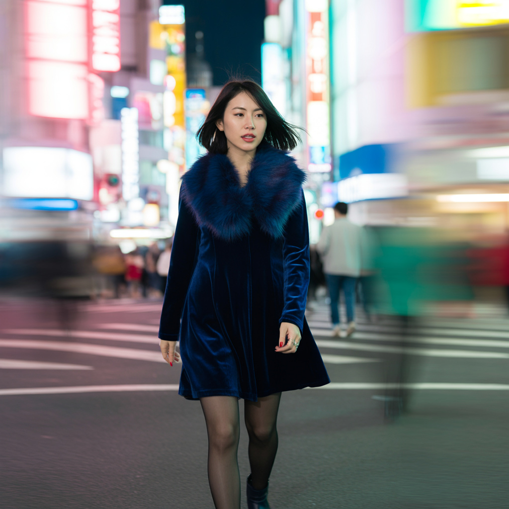 Velvet Dress with Faux Fur Accents