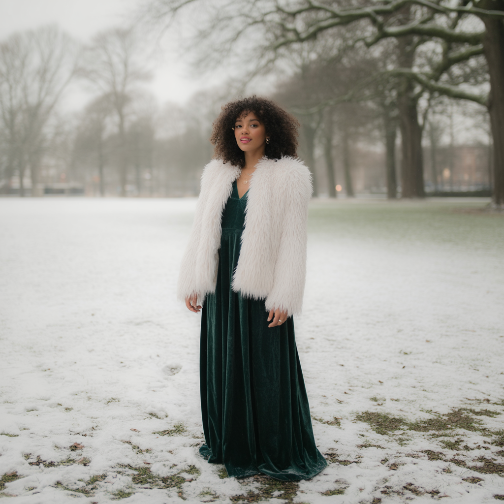 20 Best Girly Winter Outfits to Stay Cute & Cozy This Season 9 Velvet Dress with Faux Fur Coat