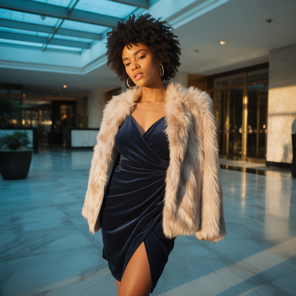 Velvet Dress with Long Coat