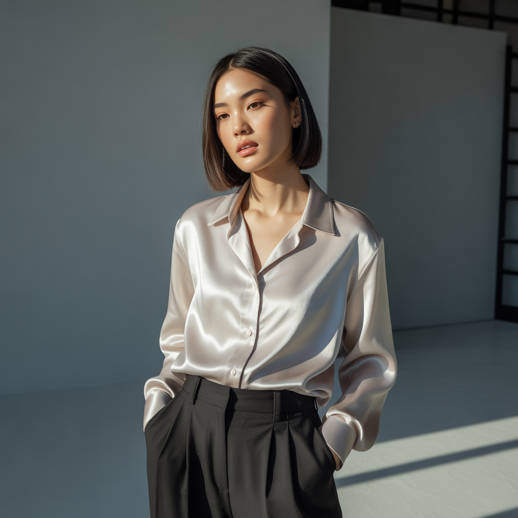 18 Best Classy Fall Outfits to Elevate Your Autumn Style 14 White Button-Down with High-Waisted Trousers