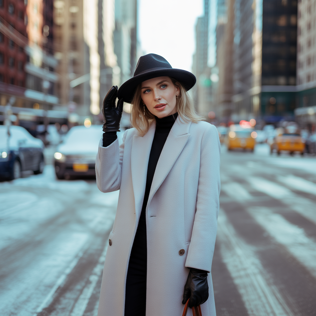 White Coat with Black Accessories