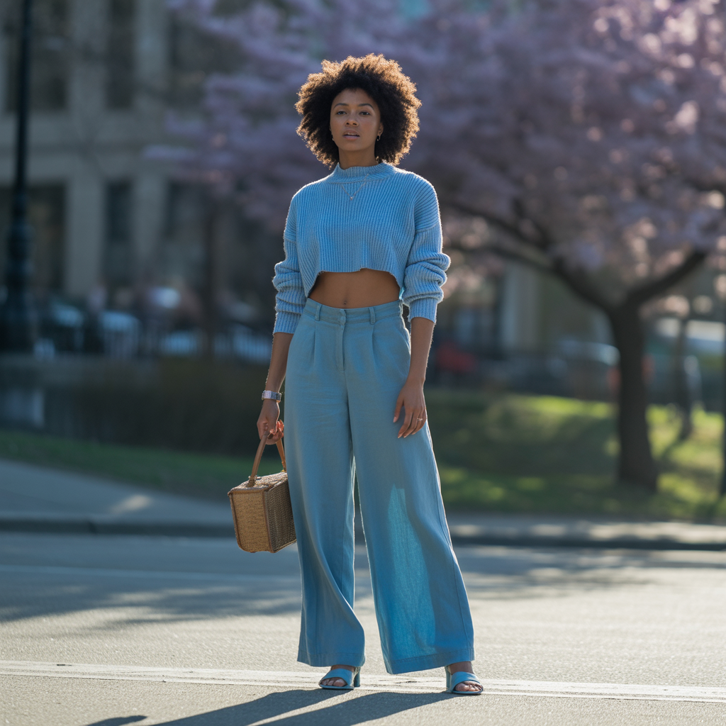 Wide-Leg Pants with Cropped Sweater