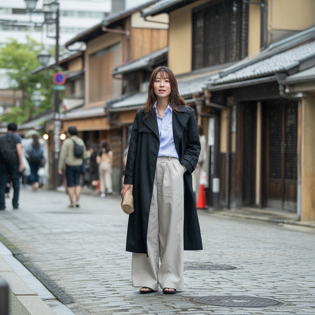 Wide-Leg Pants with Structured Outerwear