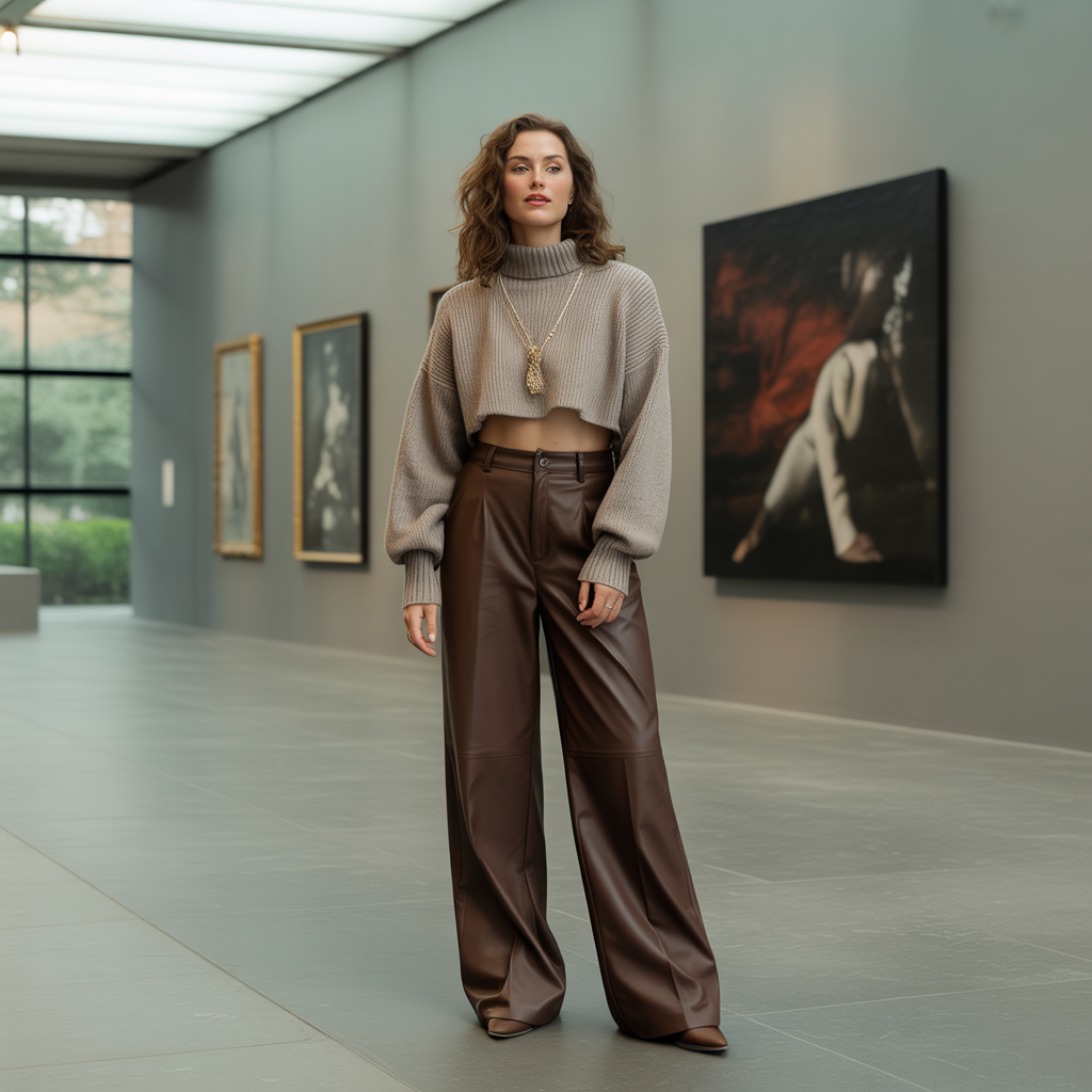 Wide-Leg Trousers with Cropped Sweater