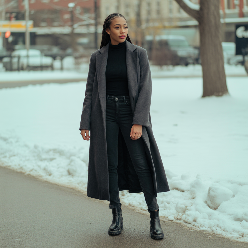 Wool Coat with Monochrome Base