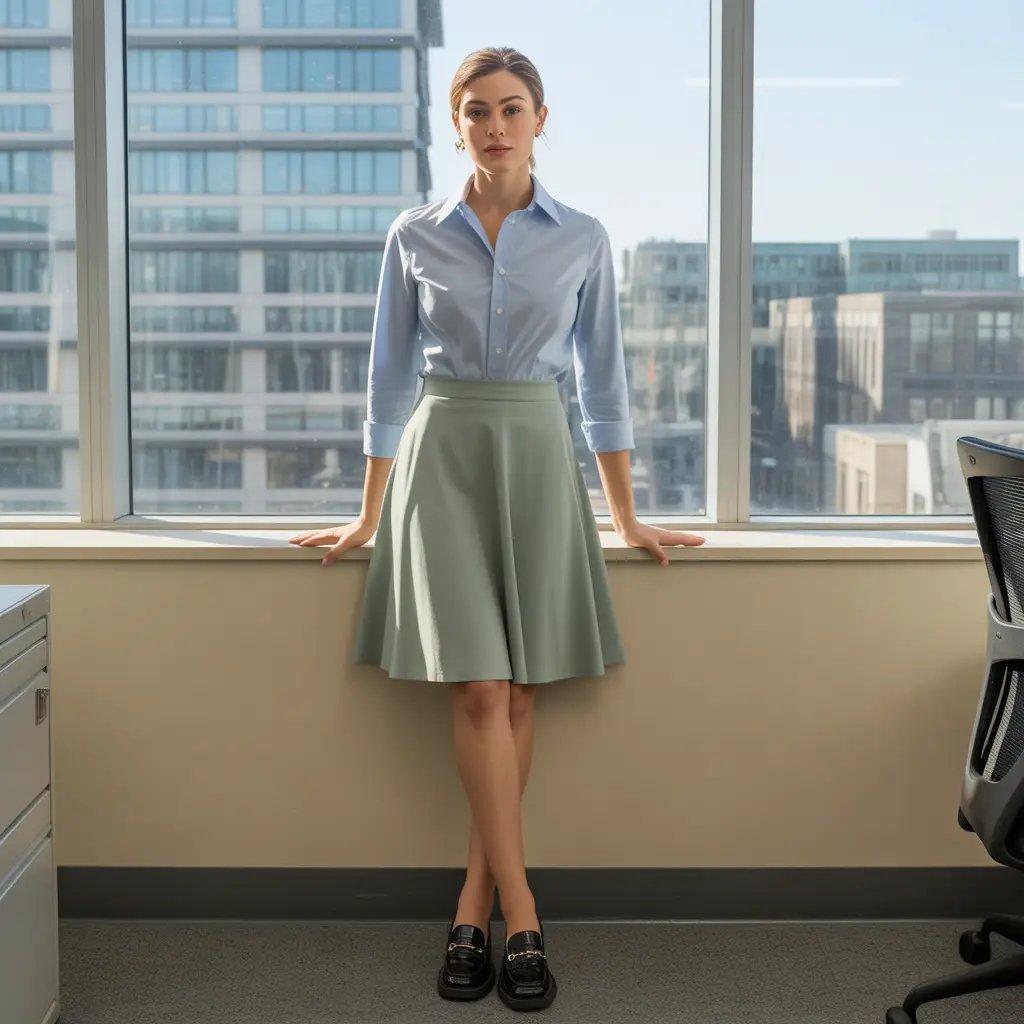 A-Line Skirt with Button-Down Shirt