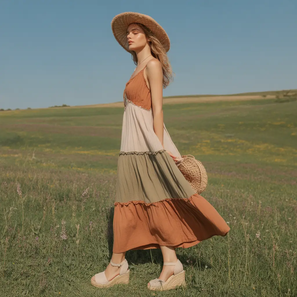 Boho Maxi Dress with Woven Accessories