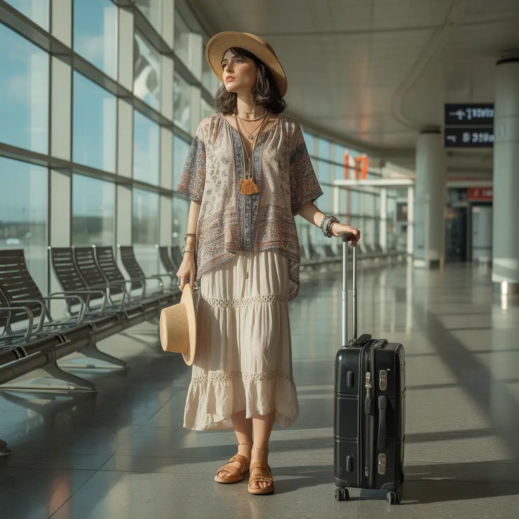 18 Best Airport Summer Outfits for Effortless Travel Style 16 Boho Traveler