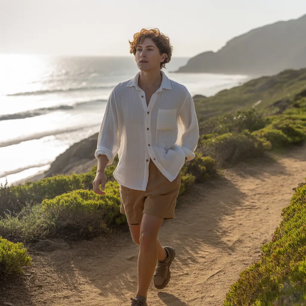 Breathable Button-Down and Linen Hiking Shorts