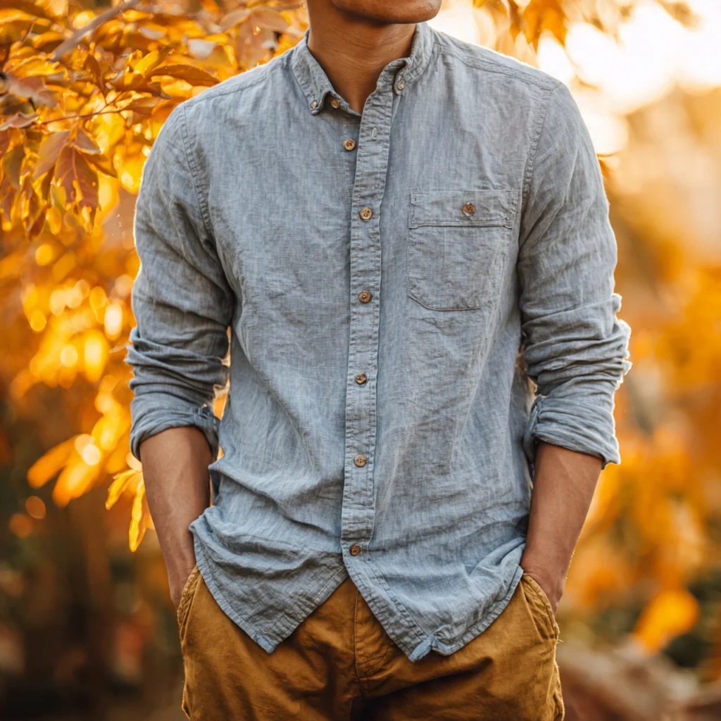 Chambray Shirt With Olive Chinos