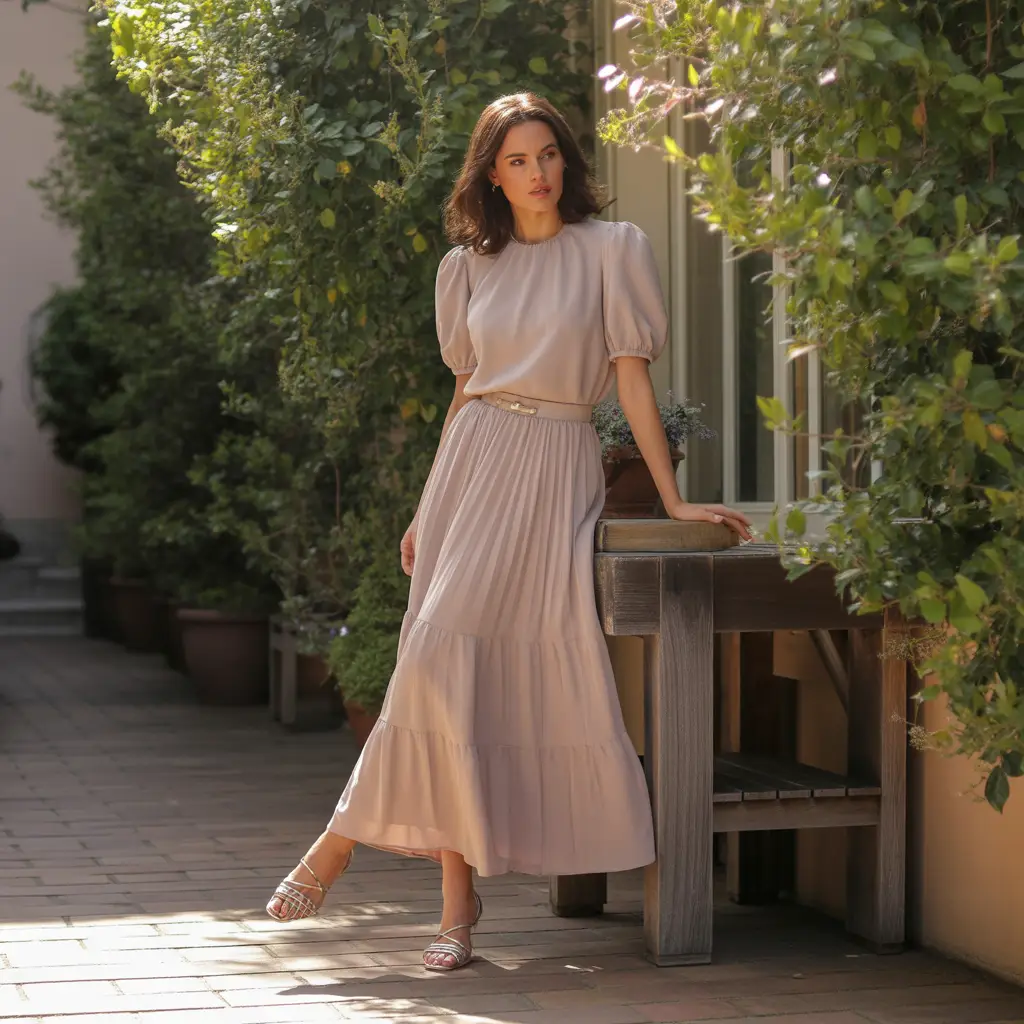 Chiffon Maxi Skirts with Puff-Sleeve Tops