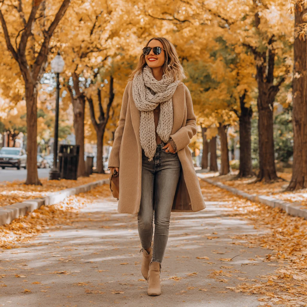 Chunky Scarf, Oversized Coat and Skinny Jeans