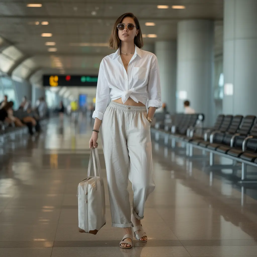 18 Best Airport Summer Outfits for Effortless Travel Style 18 Classic White Shirt Combo