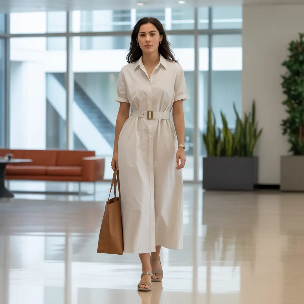 Cotton Maxi Dress with Belted Waist