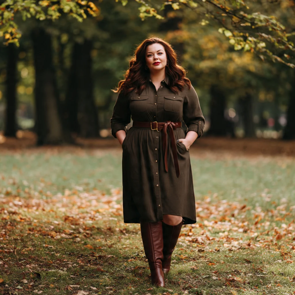 20 Best Curvy Fall Outfits to Rock This Season 9 Curvy Fall Outfits: Button-Down Shirt Dress With Belt