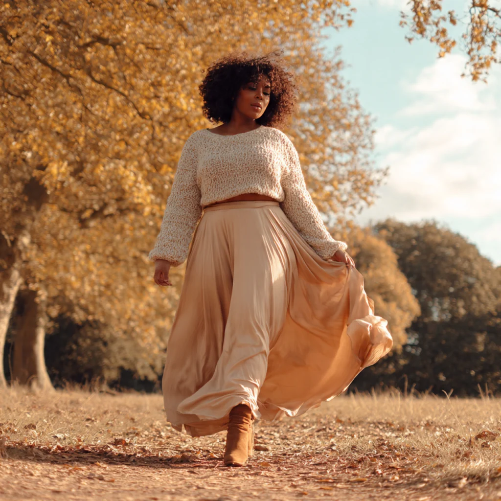 20 Best Curvy Fall Outfits to Rock This Season 11 Curvy Fall Outfits: Crop Sweater and Maxi Skirt