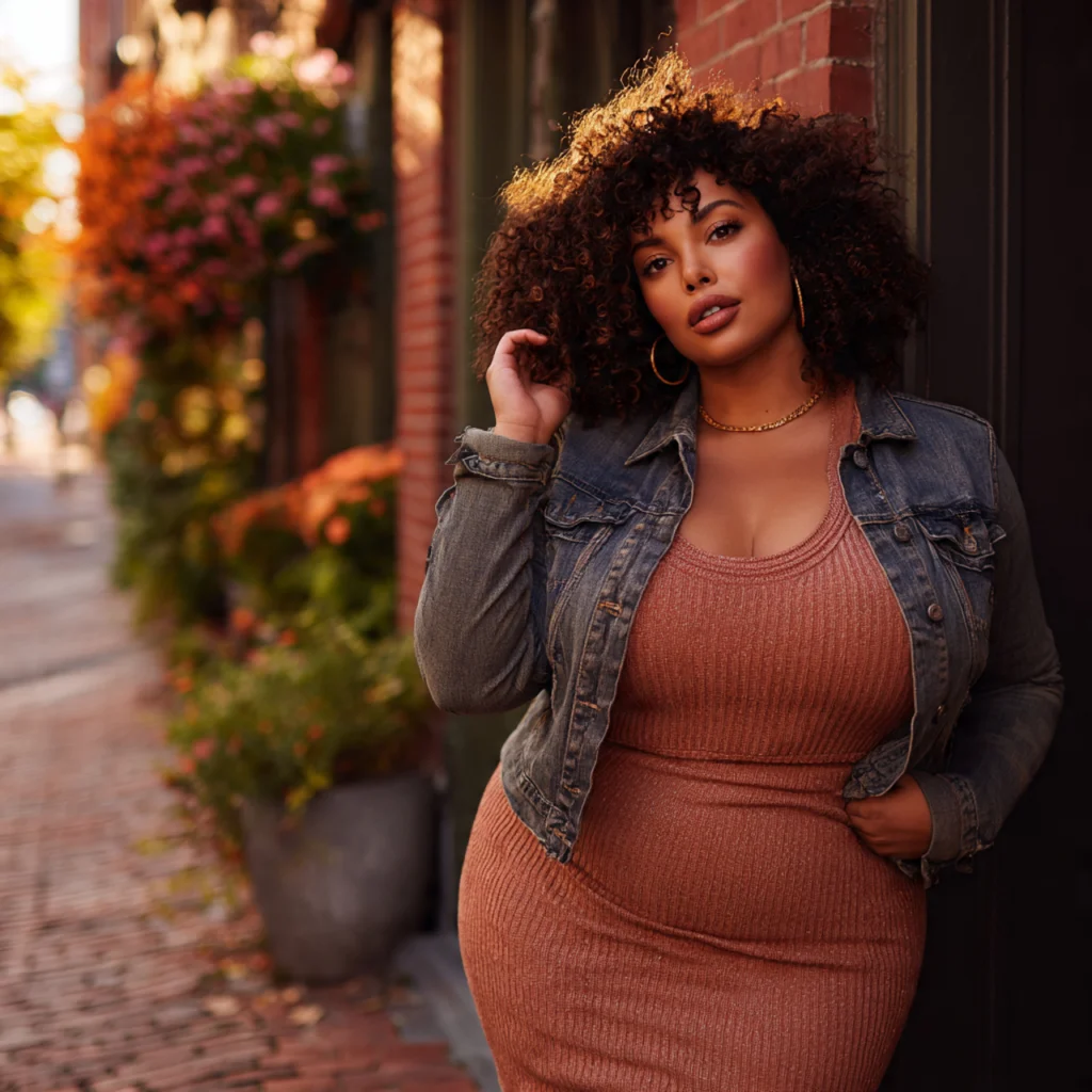 20 Best Curvy Fall Outfits to Rock This Season 5 Curvy Fall Outfits: Denim Jacket Over a Bodycon Dress