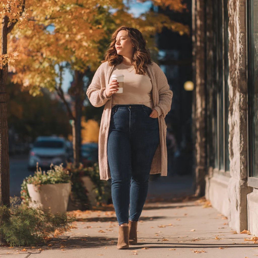 20 Best Curvy Fall Outfits to Rock This Season 10 Curvy Fall Outfits: High-Waisted Jeans and Cozy Tee
