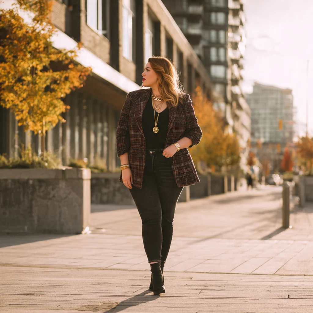 20 Best Curvy Fall Outfits to Rock This Season 8 Curvy Fall Outfits: Oversized Blazer and Skinny Jeans