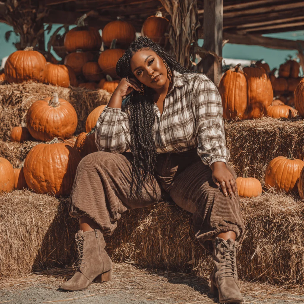 20 Best Curvy Fall Outfits to Rock This Season 12 Curvy Fall Outfits: Plaid Shirt and Corduroy Pants