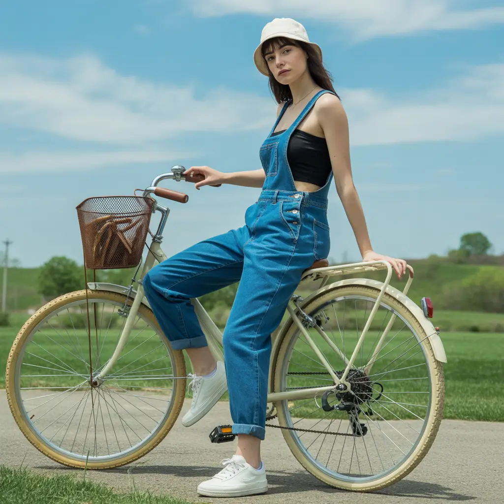 Denim Overalls with a Tube Top