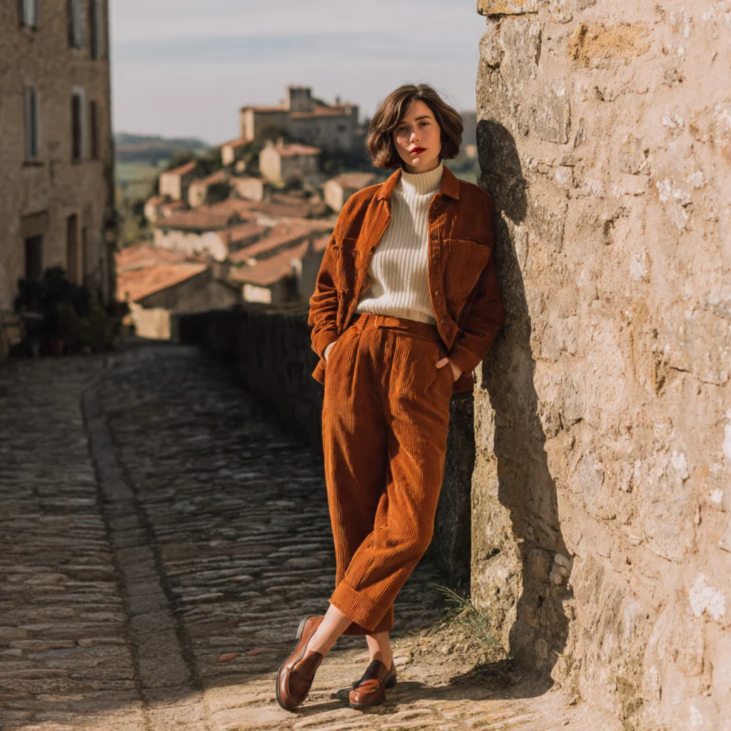 European Fall Outfits: Corduroy Shirt Jacket and Turtleneck