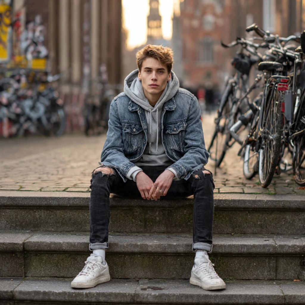 European Fall Outfits: Denim Jacket and Hoodie Combo