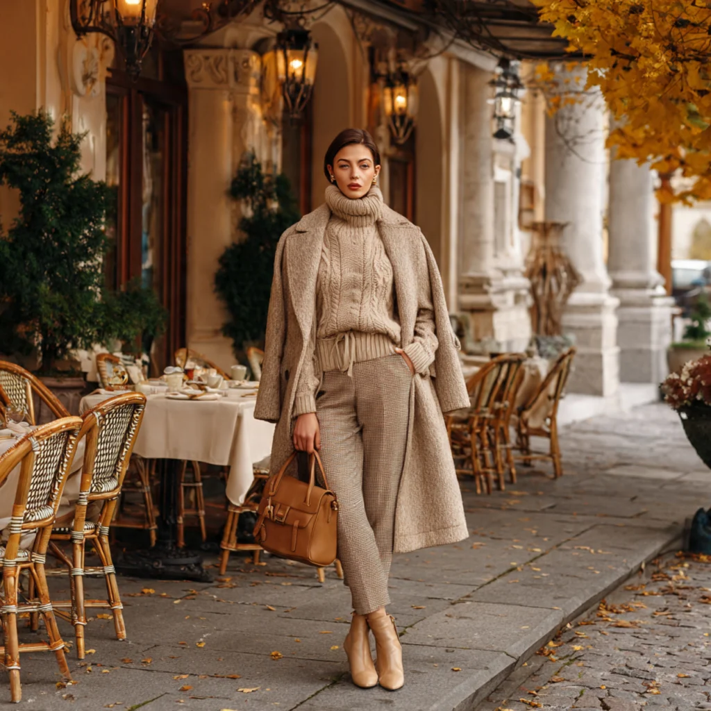 European Fall Outfits: Double Knit Layers with Belted Coat