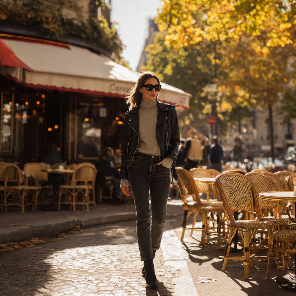 European Fall Outfits: Leather Jacket with Cashmere