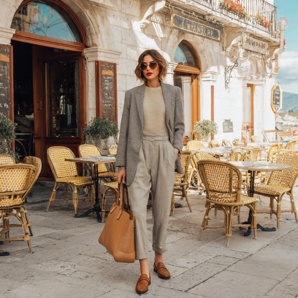 European Fall Outfits: Oversized Blazer and High-Waisted Trousers