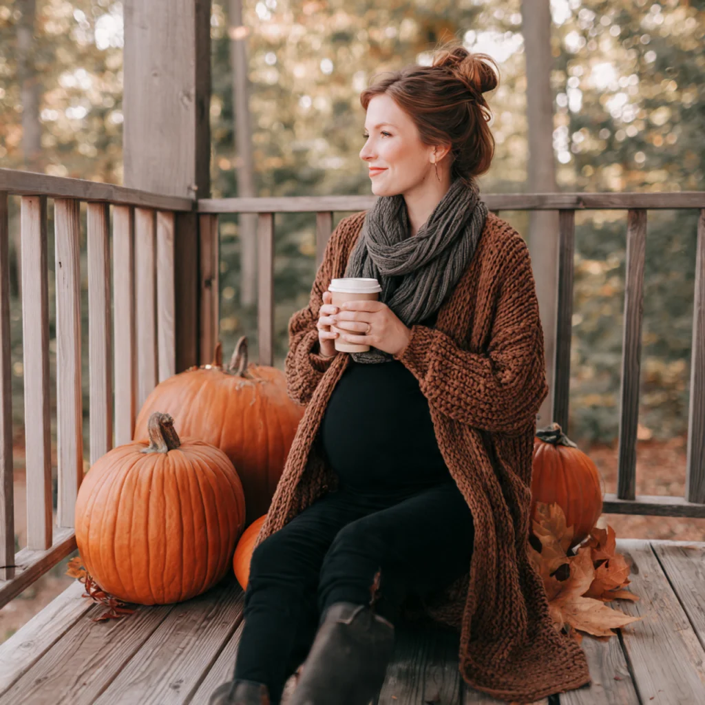 Fall Pregnancy Outfits with Oversized Cardigan and Leggings