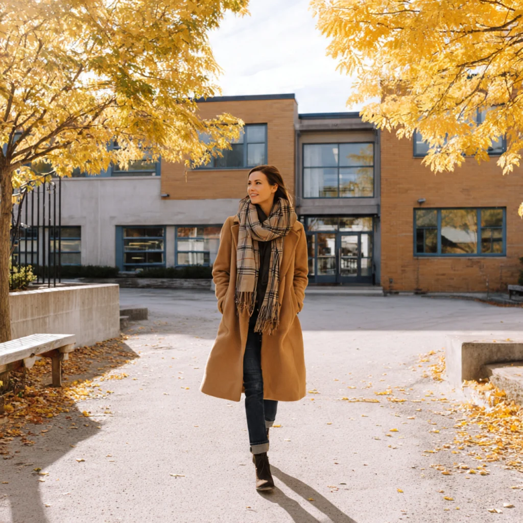 25 Best Fall Teacher Outfits for Comfort and Classroom Style 26 Fall Teacher Outfits with Oversized Scarf and Structured Coat