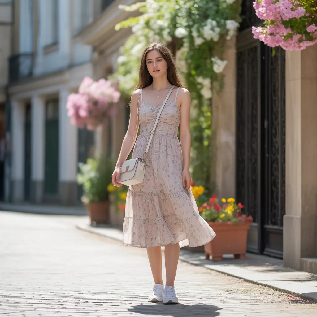 Floral Sundress with White Sneakers