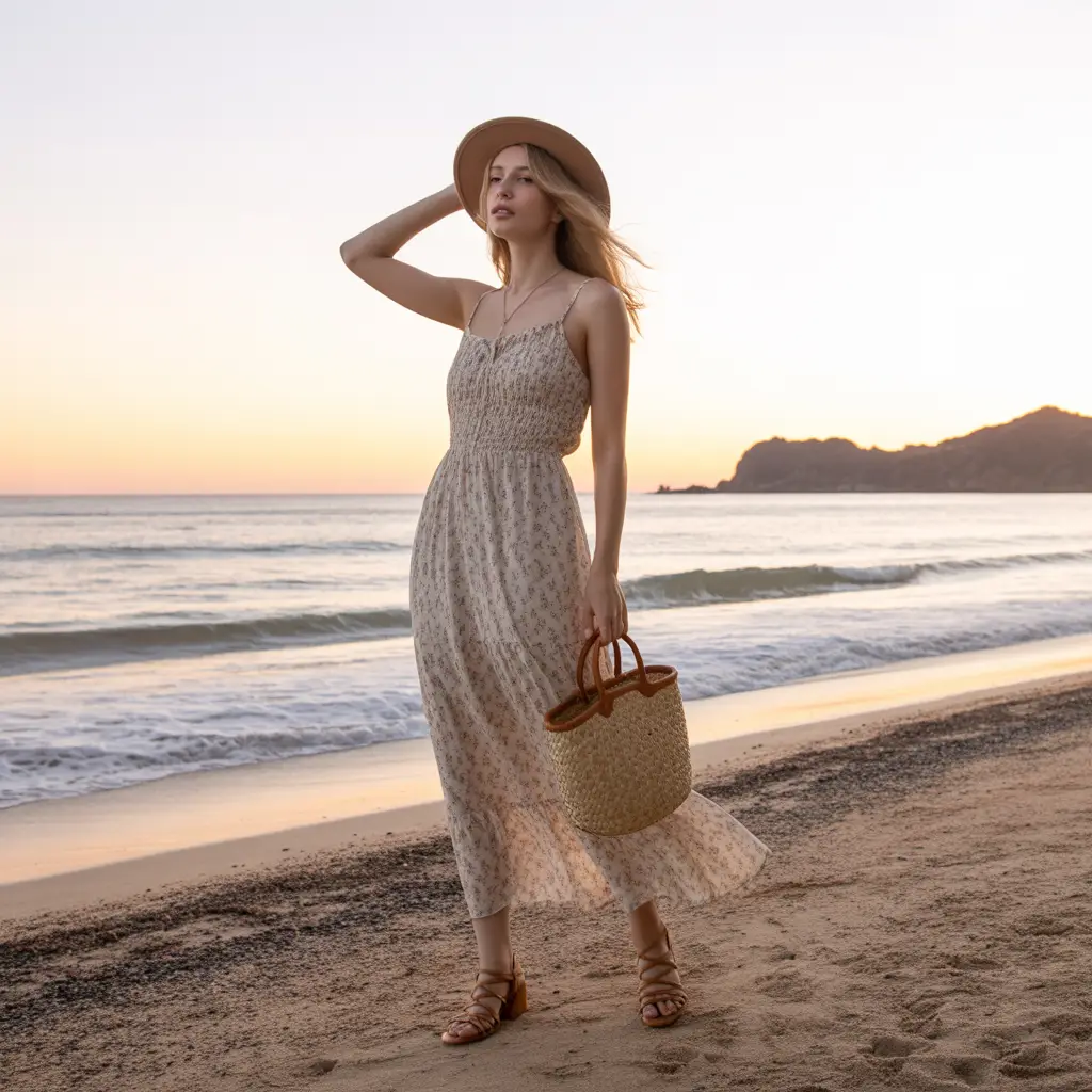 Flowy Maxi Dress with Strappy Sandals