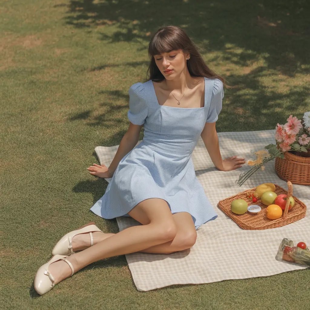 Gingham Dress with Ballet Flats