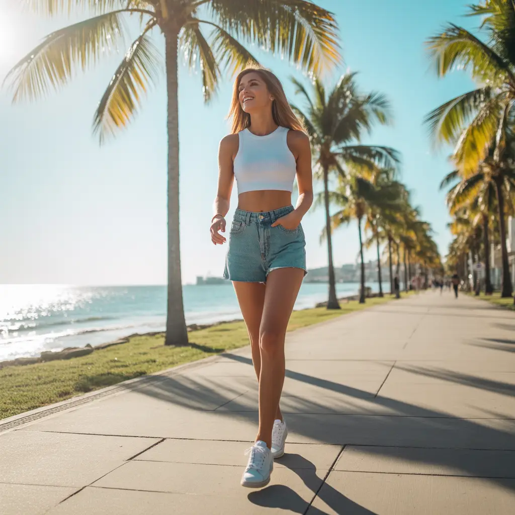 High-Waisted Denim Shorts and Crop Top Combo