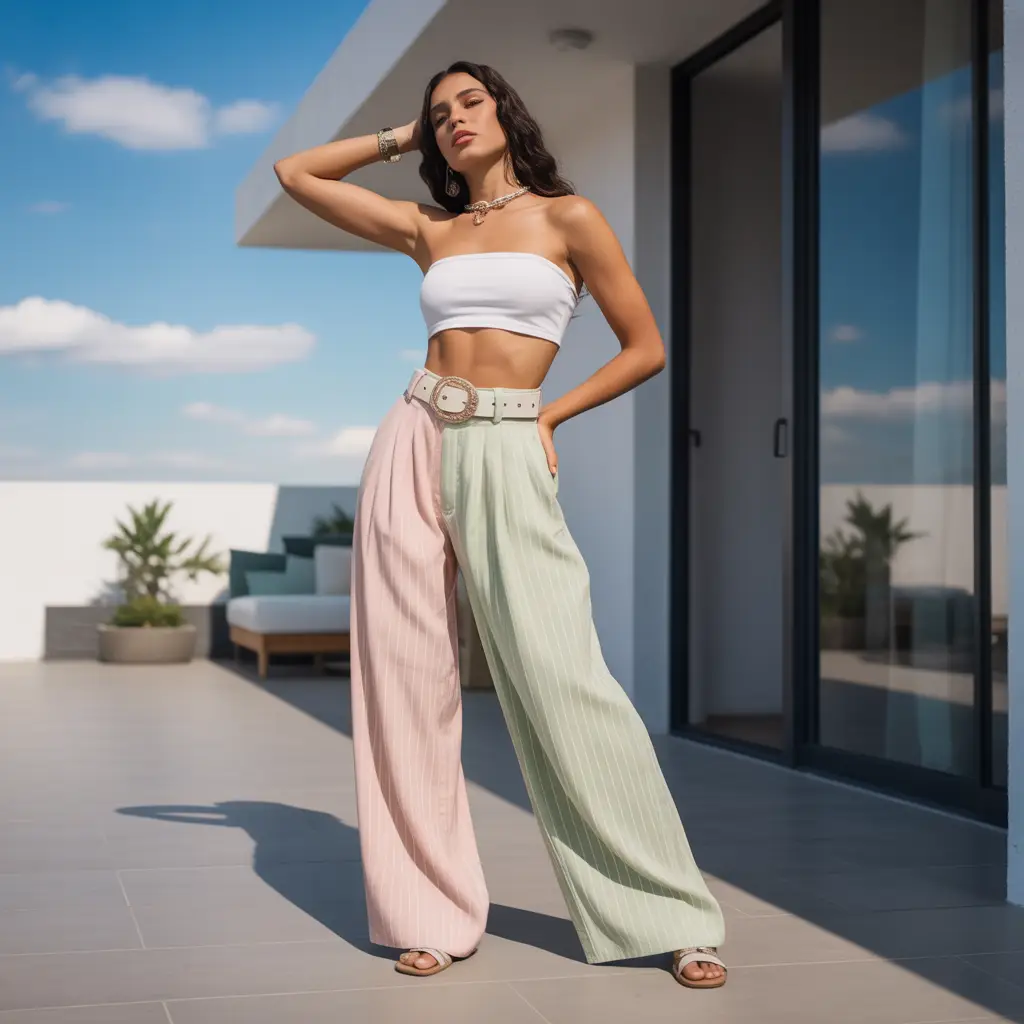 High-Waisted Wide-Leg Pants with Tube Top