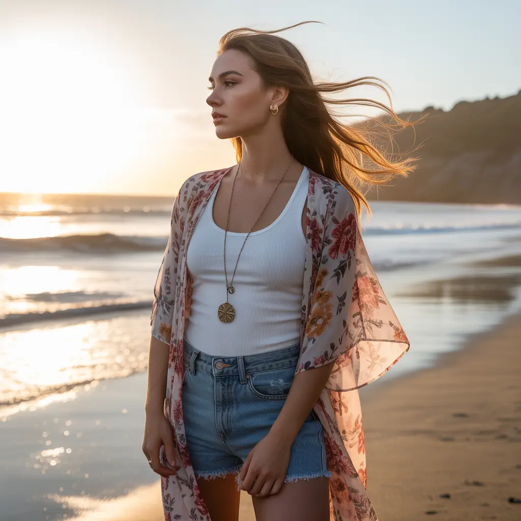 Kimono Over a Tank and Shorts