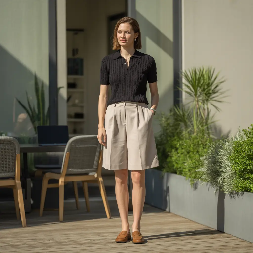 Knit Polo with Dress Shorts (Work-Appropriate Length) 