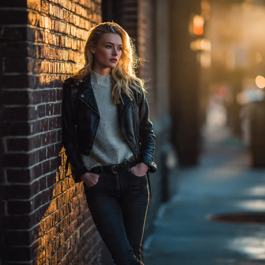Leather Jacket Over a Light Knit