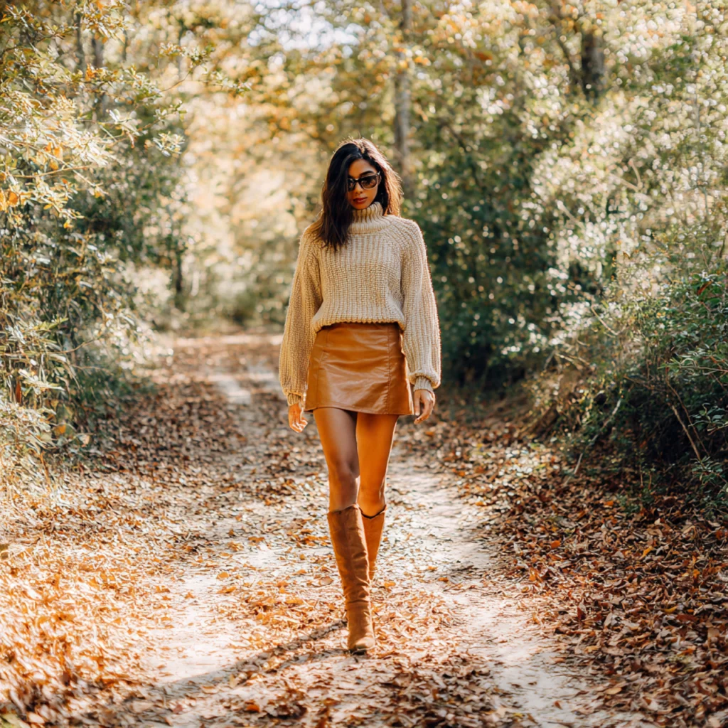 Leather Skirt With Stable Boots