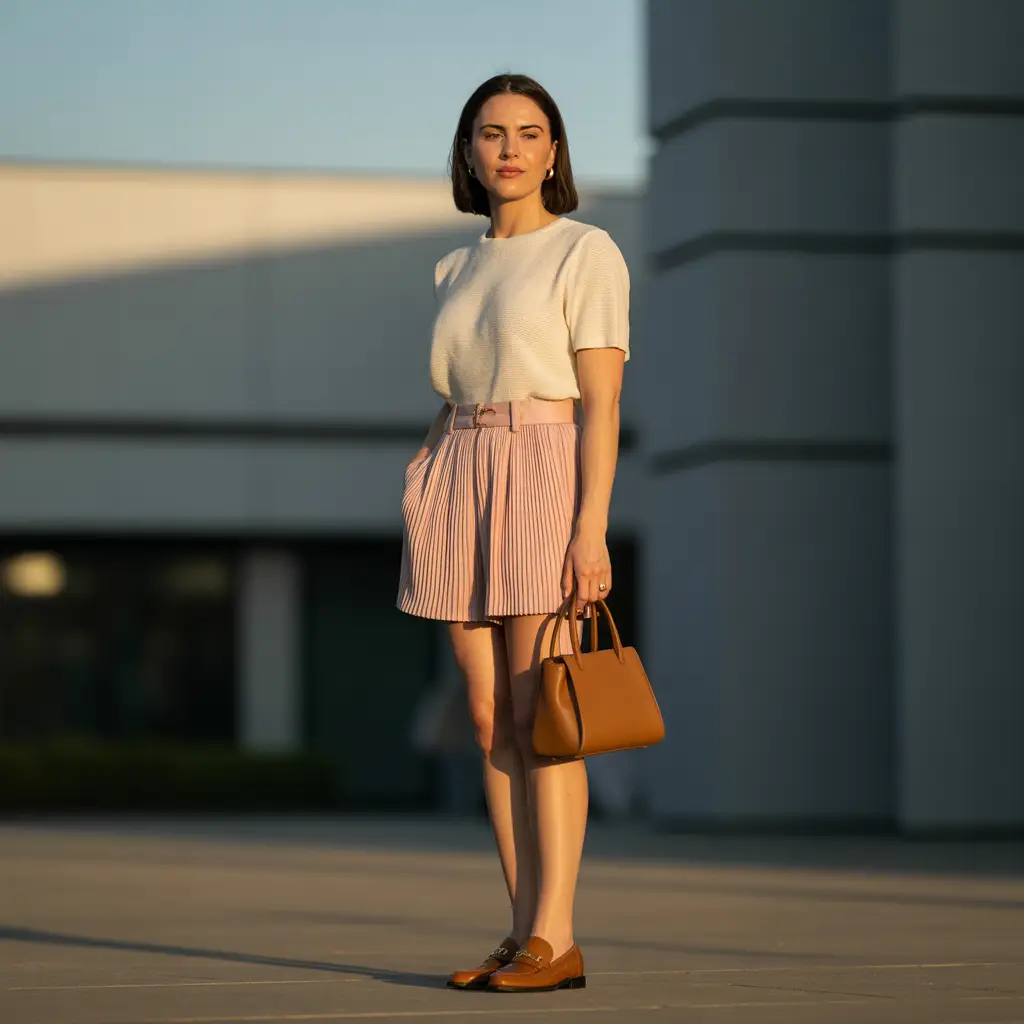 Light Knit Top with Pleated Shorts